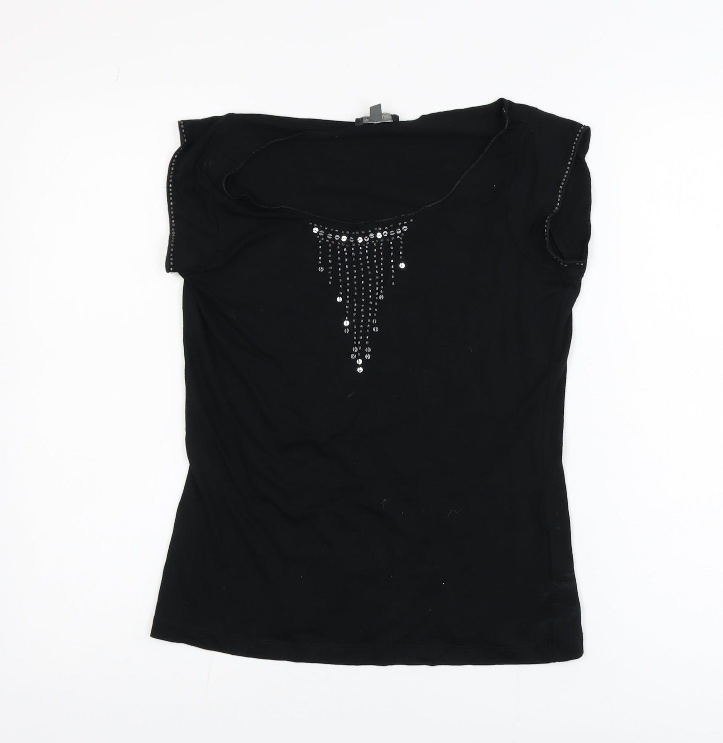 Mexx Womens Black Sleeveless Rhinestone Scoop Neck T-Shirt Medium