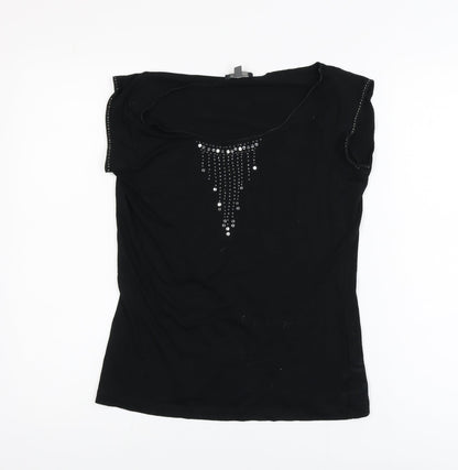 Mexx Womens Black Sleeveless Rhinestone Scoop Neck T-Shirt Medium