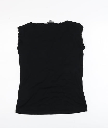 Mexx Womens Black Sleeveless Rhinestone Scoop Neck T-Shirt Medium