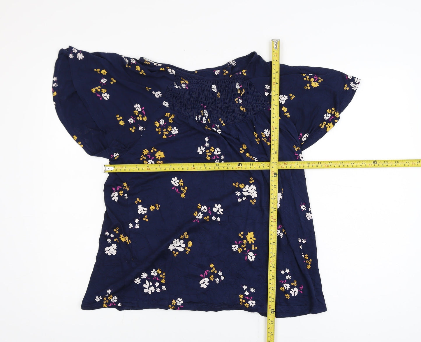 Next Women Blue Floral Tunic Blouse Size 14 Short Sleeve Viscose