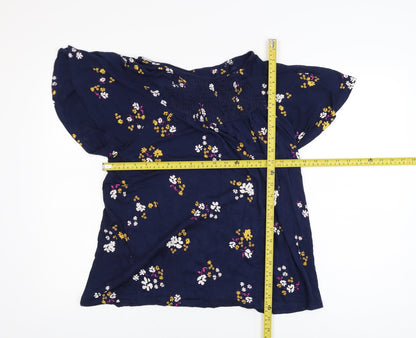 Next Women Blue Floral Tunic Blouse Size 14 Short Sleeve Viscose