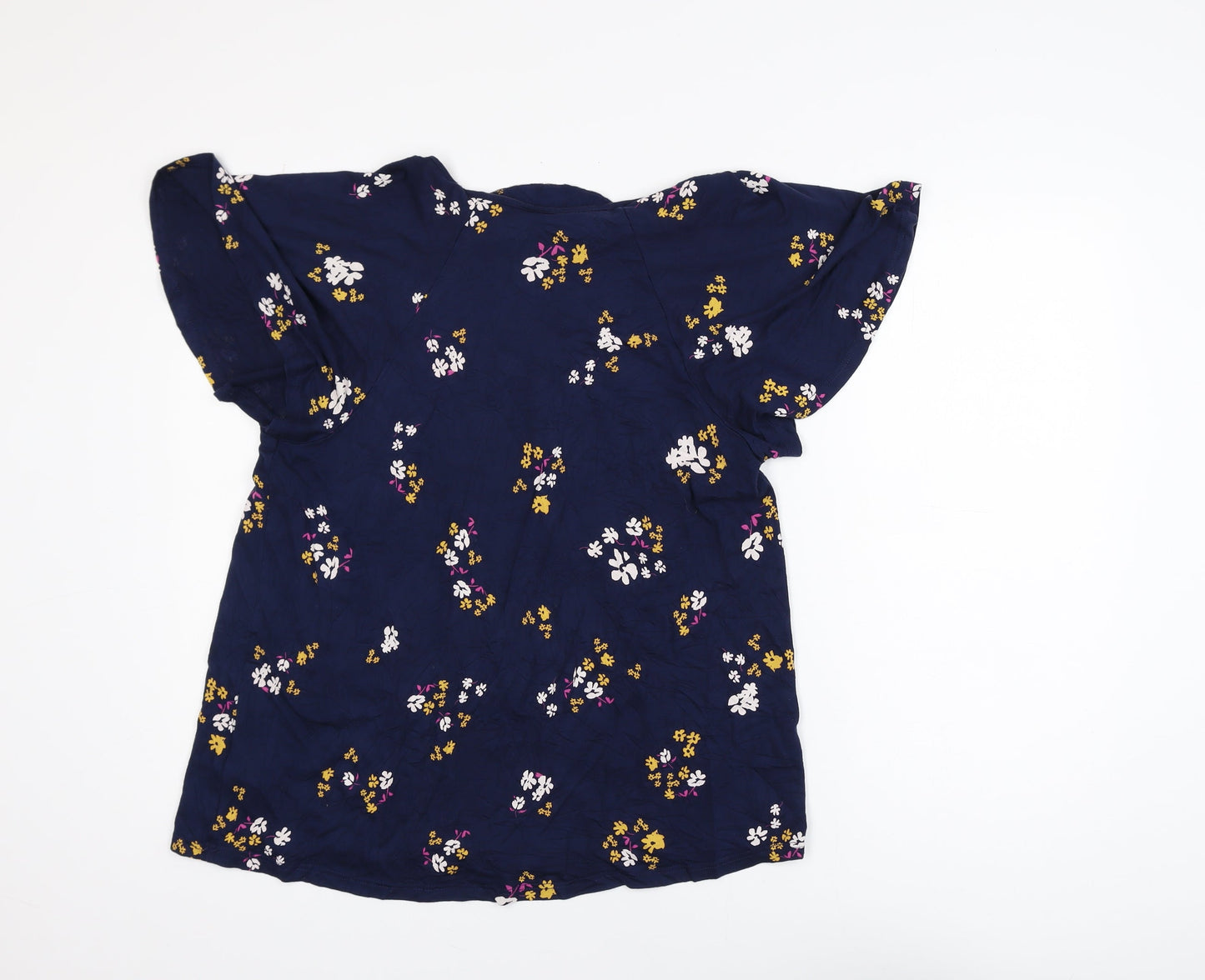 Next Women Blue Floral Tunic Blouse Size 14 Short Sleeve Viscose