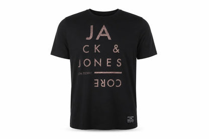 Jack & Jones Men Black Core Graphic Print Crew Neck T-Shirt Size L