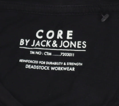 Jack & Jones Men Black Core Graphic Print Crew Neck T-Shirt Size L