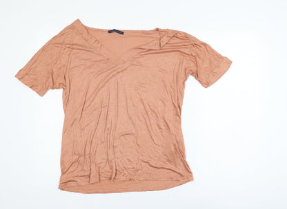 Marks and Spencer Women’s Brown V-Neck Short Sleeve Viscose T-Shirt UK 12