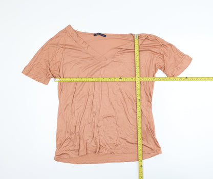 Marks and Spencer Women’s Brown V-Neck Short Sleeve Viscose T-Shirt UK 12