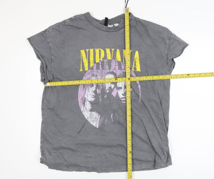 H&M Divided Women Grey Nirvana Graphic Cotton T-Shirt Size 12