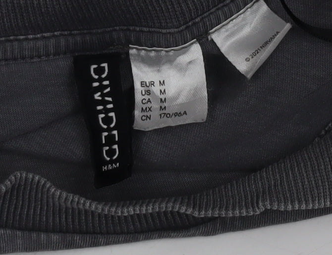 H&M Divided Women Grey Nirvana Graphic Cotton T-Shirt Size 12