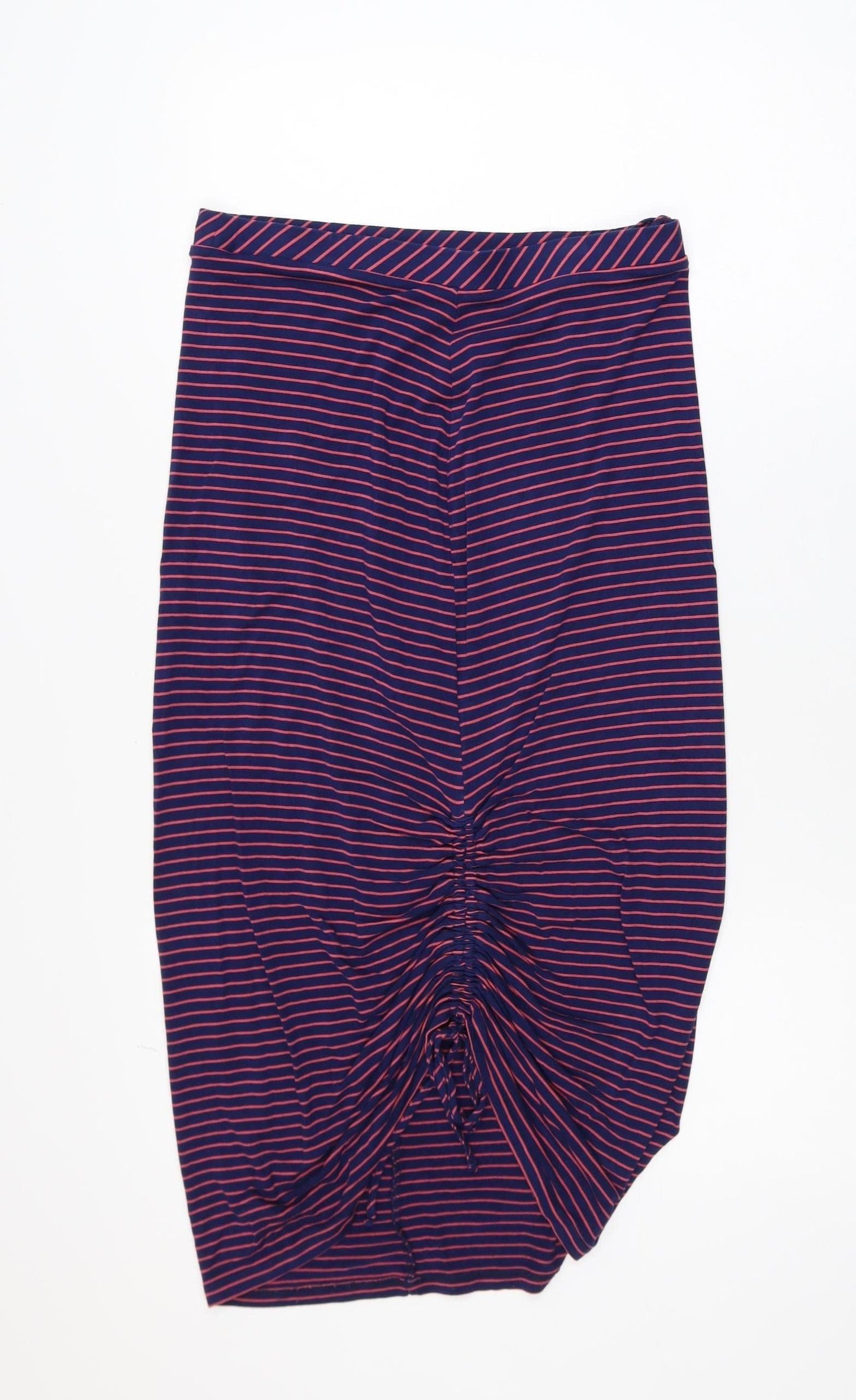 Next Women Blue Striped Midi Pencil Skirt Size 10 Stretch Jersey