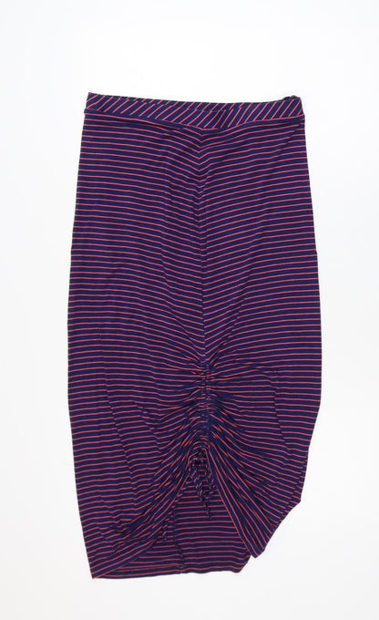 Next Women Blue Striped Midi Pencil Skirt Size 10 Stretch Jersey