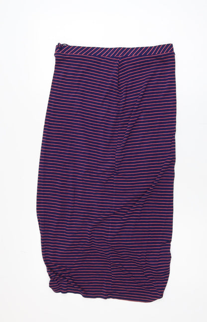 Next Women Blue Striped Midi Pencil Skirt Size 10 Stretch Jersey