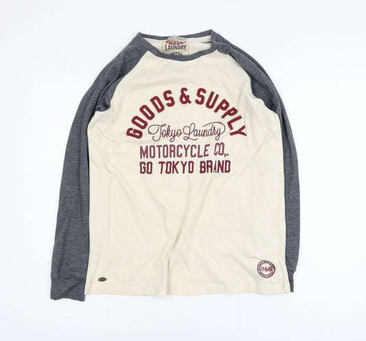 Tokyo Laundry Men's Beige Long Sleeve Motorcycle Graphic T-Shirt Size L