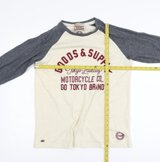 Tokyo Laundry Men's Beige Long Sleeve Motorcycle Graphic T-Shirt Size L