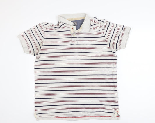 FatFace Men's Beige Striped Cotton Polo Shirt L Regular Fit