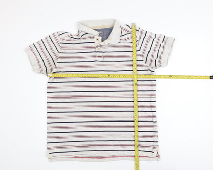 FatFace Men's Beige Striped Cotton Polo Shirt L Regular Fit