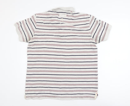 FatFace Men's Beige Striped Cotton Polo Shirt L Regular Fit