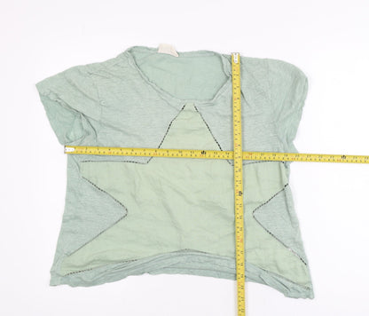 Hush Women Green Linen Short Sleeve Star T-Shirt Size L