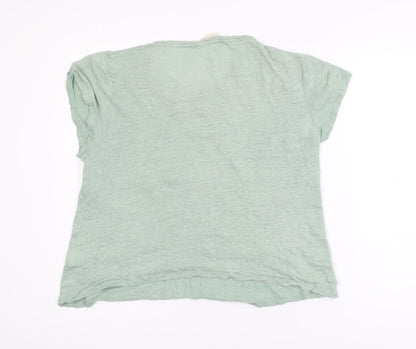 Hush Women Green Linen Short Sleeve Star T-Shirt Size L