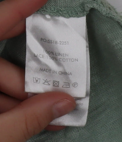 Hush Women Green Linen Short Sleeve Star T-Shirt Size L