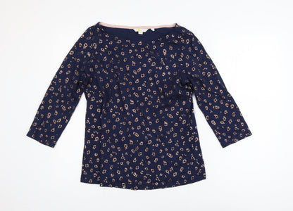 Boden Women's Blue Animal Print Boat Neck 3/4 Sleeve Cotton Modal Blouse Size 14