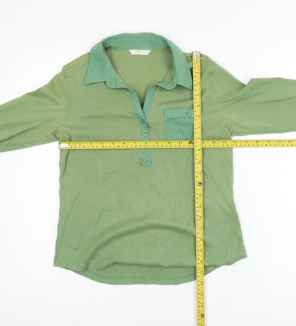 Marks and Spencer Women’s Green Long Sleeve Polo Shirt UK 14 100% Cotton