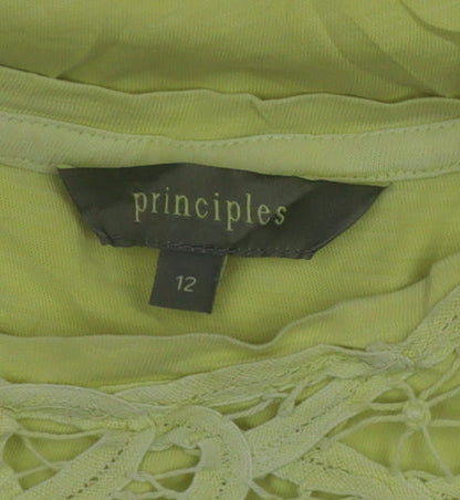 Principles Women’s Green Crochet Neck Cotton T-Shirt Size 12