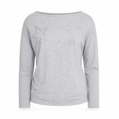 Principles Women Grey Long Sleeve Star Embellished Jersey Top Size M