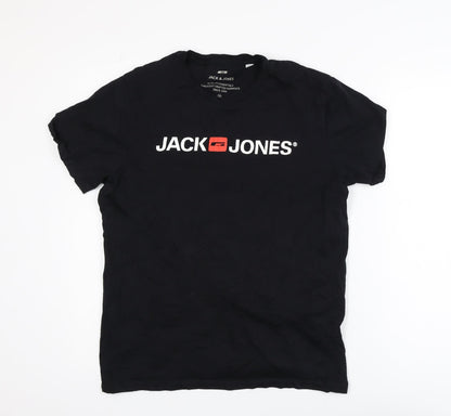 Jack & Jones Men's Black Graphic Logo Crew Neck T-Shirt Size M