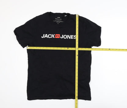 Jack & Jones Men's Black Graphic Logo Crew Neck T-Shirt Size M