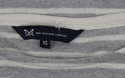 Crew Clothing Women’s Grey White Striped Cotton 3/4 Sleeve T-Shirt Size 10