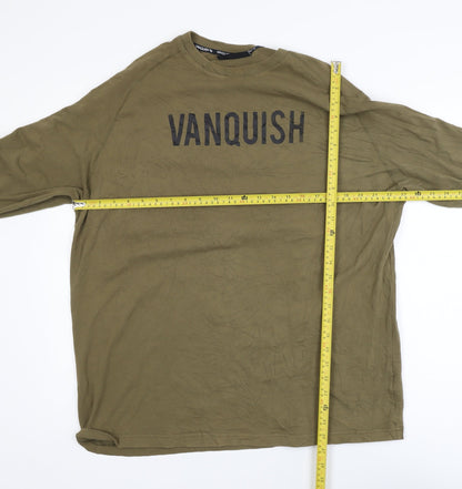 Vanquish Men's Khaki Long Sleeve Crew Neck Cotton T-Shirt Medium