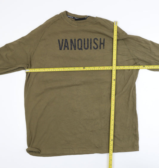 Vanquish Men's Khaki Long Sleeve Crew Neck Cotton T-Shirt Medium