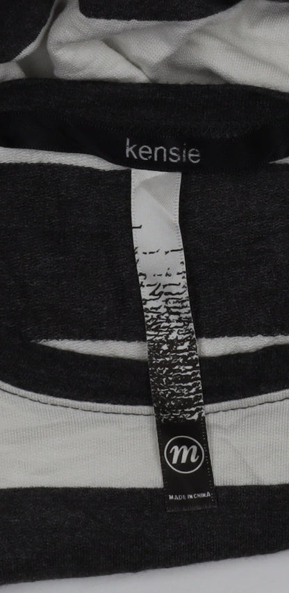 Kensie Women’s Black White Striped Relaxed Jersey Long Sleeve Top M