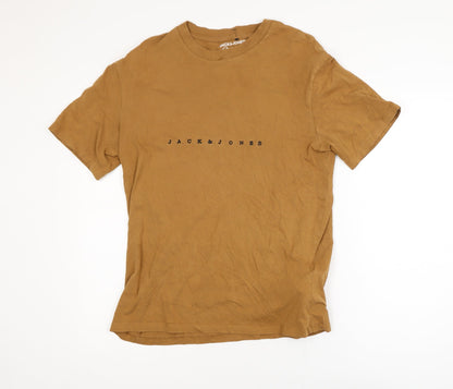 Jack & Jones Men's Brown Logo Crew Neck Cotton T-Shirt Size L