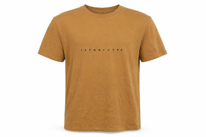 Jack & Jones Men's Brown Logo Crew Neck Cotton T-Shirt Size L