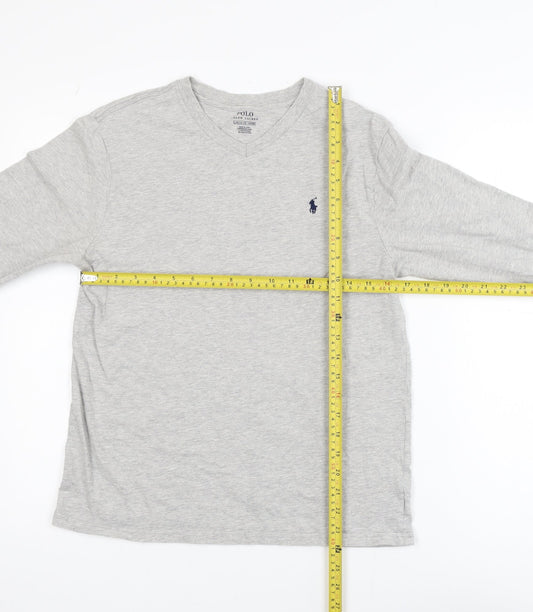 Polo Ralph Lauren Men's Grey Long Sleeve V-Neck Cotton T-Shirt Size M