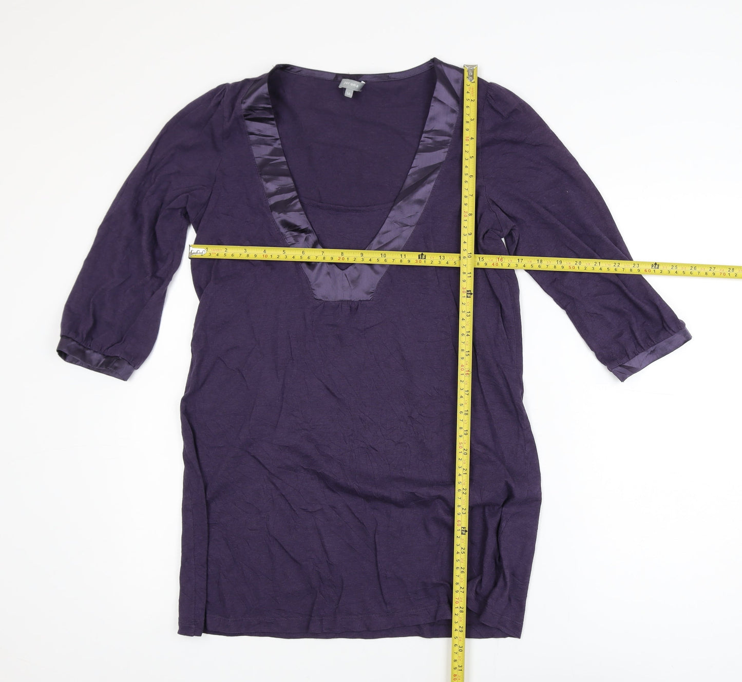 Marks and Spencer Per Una Purple Tunic Blouse Women's Size 14 V-Neck 3/4 Sleeve