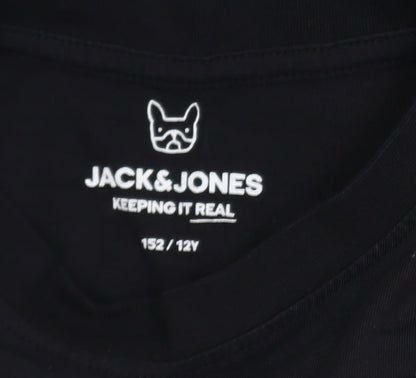 Jack & Jones Boys Black Graphic T-Shirt 12 Years Regular Fit Cotton