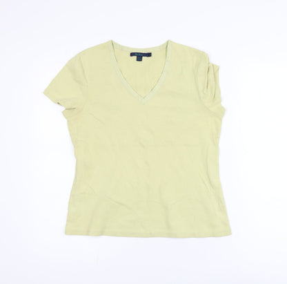 Boden Women's Green V-Neck Short Sleeve Cotton T-Shirt Size 14