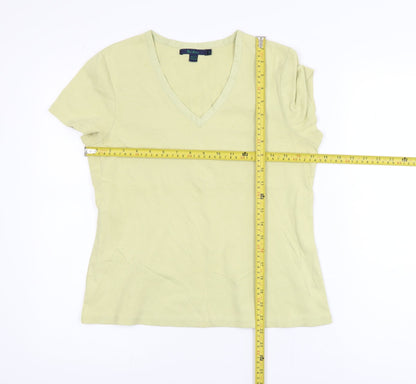 Boden Women's Green V-Neck Short Sleeve Cotton T-Shirt Size 14