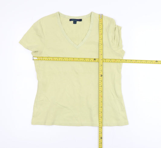 Boden Women's Green V-Neck Short Sleeve Cotton T-Shirt Size 14