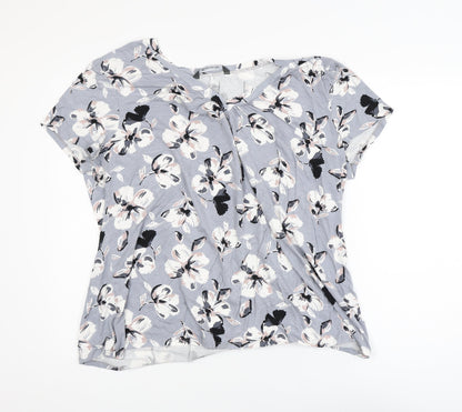 Bonmarché Womens Grey Floral Viscose Stretch T-Shirt Size 24