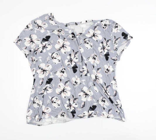 Bonmarché Womens Grey Floral Viscose Stretch T-Shirt Size 24