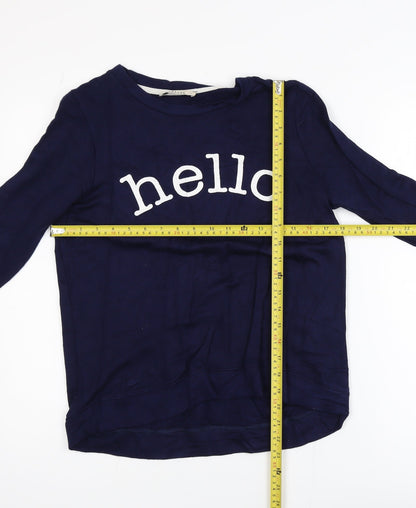 Oasis Womens Navy Blue Pullover Sweatshirt S Hello Print Long Sleeve