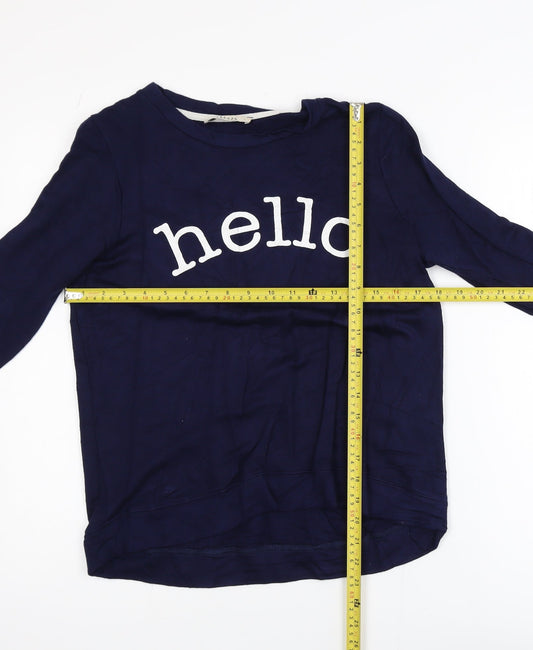 Oasis Womens Navy Blue Pullover Sweatshirt S Hello Print Long Sleeve