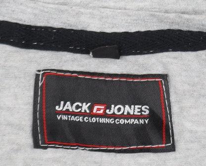 Jack & Jones Men's Grey Graphic Print Cotton T-Shirt Size M