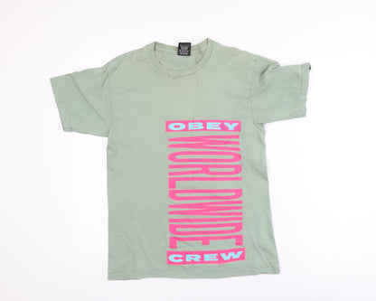 Obey Men's Green Graphic Print Cotton Crew Neck T-Shirt Size S