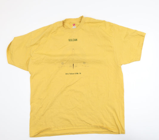 Hanes Men's Yellow 2XL Crew Neck Vulcan Graphic Cotton T-Shirt
