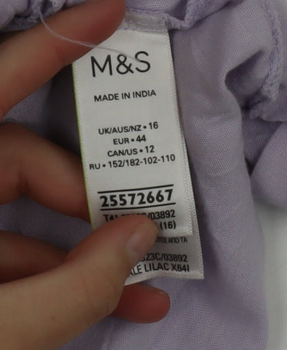 Marks and Spencer Womens Purple Cotton Long Sleeve Peasant Blouse Size 16
