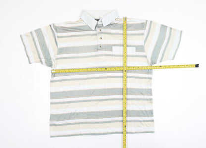 Armando Men's Beige Striped Polo Shirt Size L Short Sleeve Cotton